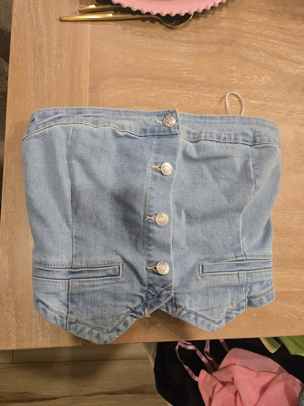 Light Blue Denim Strapless Top